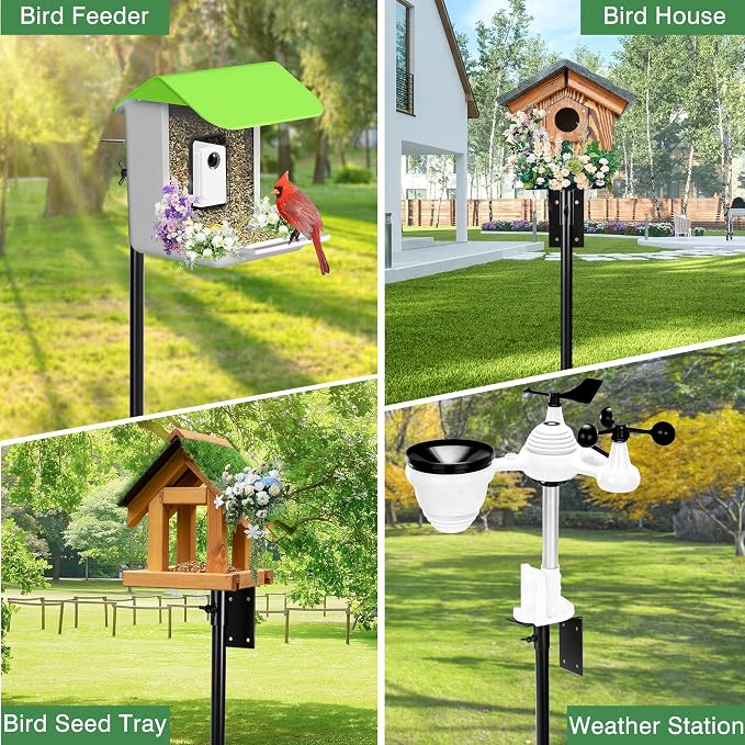 YINGYM Bird House Pole, 95 Inch Heavy Duty Bird Feeder Pole Mount Kit for Outdoors, Adjustable Bird Feeding Stand, with 2-Hooks, 5-Prong Base for Birds Watching