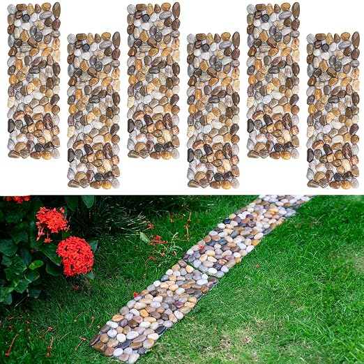 Qualdout River Rocks Stepping Stones Pavers Outdoor for Garden Walkway, Pebbles Polished Gravel for Yard Lawn Patio Pathway Landscaping, 6PCS (Rectangle)