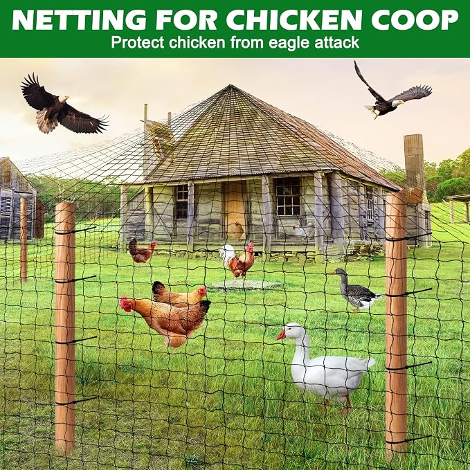 BSTPCOO Chicken Netting Roof Hawk 100'x100' with 2" Mesh, Heavy Duty Bird Nettings for Garden with Birds Scare Tape, Nylon Bird Netting for Chicken Coop, Avian Nettings Deer Fence Fruit Tree Net