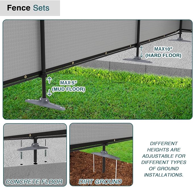 ECOOPTS 6'Hx61'L Privacy Fence Set with Poles and Rails Ground Spikes Fence Kit for Patio Garden Pool Yard (Light Gray)
