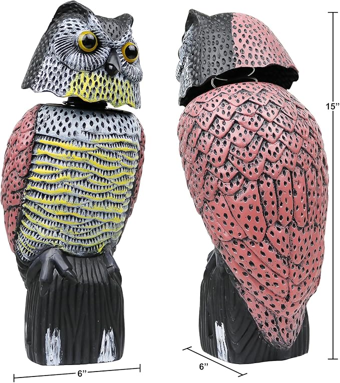Owl Decoy to Scare Birds Away Scarecrow Fake Owl with Rotating Head, 16"