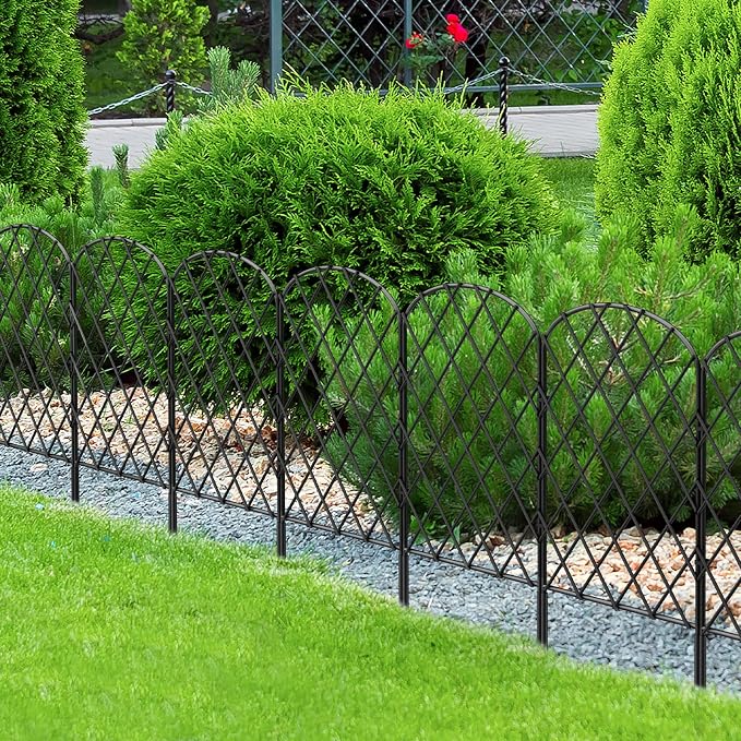 OUSHENG 10 Pack Decorative Garden Fence, Total 10ft(L) x 24in(H) Animal Barrier Border, Rustproof Metal Wire Section Edging Fencing Panel for Outdoor Patio Garden Yard, Arched