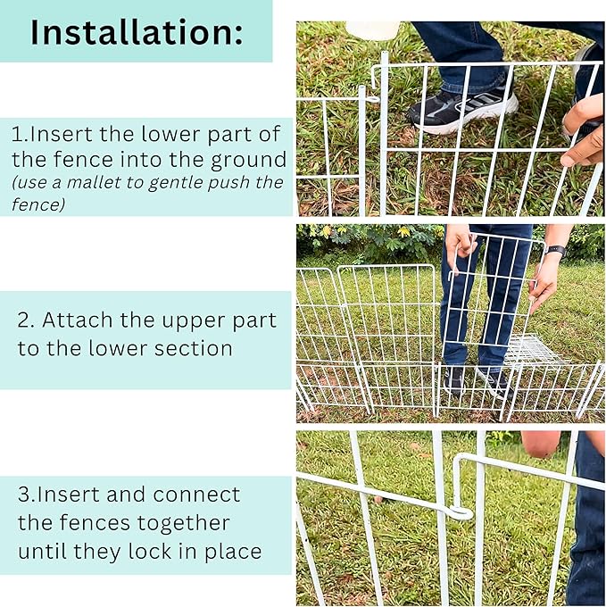 ShopLaLa Decorative Garden Fence Outdoor (10 Panels) 12.5in(L) x 31in(H) Animal Barrier Fencing Rustproof White Classic Metal Wire Flower Edging for Landscape, Small Dog Fences Backyard Patio Decor