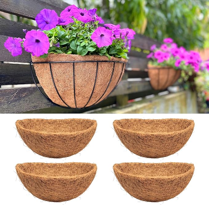 LaLaGreen 14" (4 Pack, Half Round) Coco Liners for Wall Planter Outdoor Plants – Medium Coir Fiber Replacement for Window Box, Hanging Basket, Holder-Also Available in 10/12/16’’ & Different Shapes
