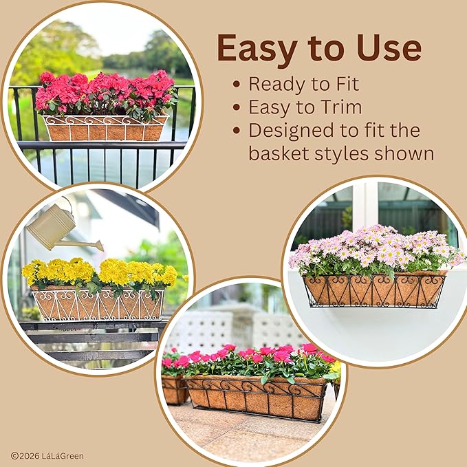LaLaGreen 30" (2 Pack, Rectangular) Coco Liners for Planter – Large Coir Husk Replacement for Window Box, Wall Mount Pot, Trough Basket, Garden Outdoor Use – Multi Sizes 16/30 Inch & Different Shapes