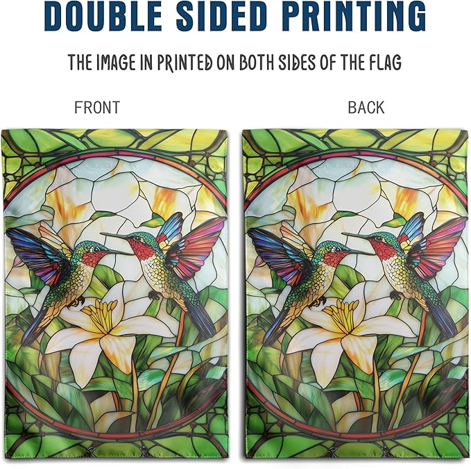 Stained Glass Hummingbird House Flag 28x40 Double Sided Large Decorative Flags For Outside Spring Floral Garden Flag Summer Flower Yard Flags for Lawn Porch Patio Decor