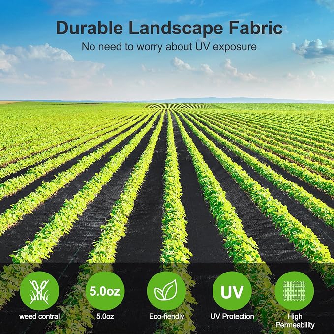 Jevrench 5oz Weed Barrier Landscape Fabric Heavy Duty, 3ft x 100ft Dual-Layer Premium Garden Landscaping Fabric, Ground Cover Weed Control Fabric Outdoor Weed Mat Garden Lawn Fabric