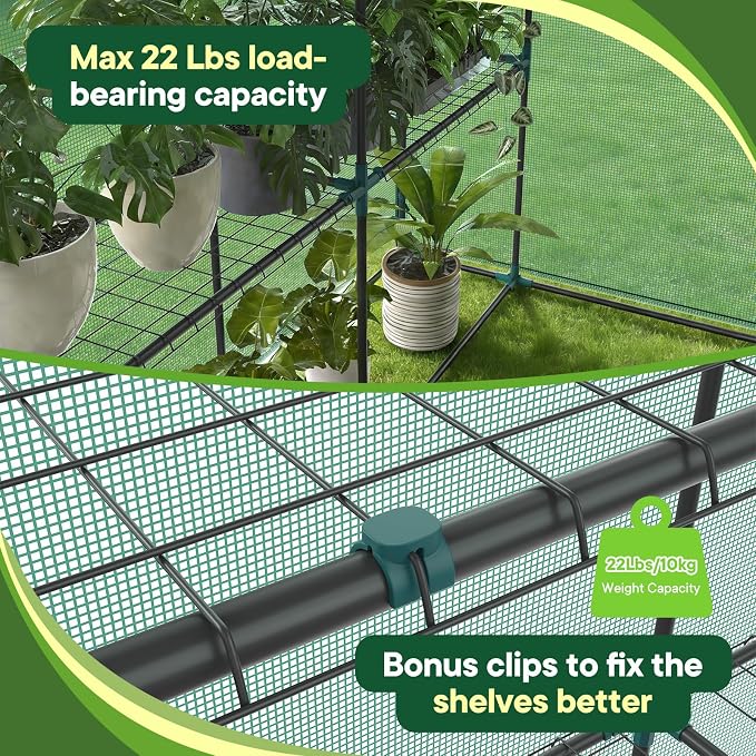OLIXIS Outdoor Greenhouse, Walk-in Greenhouse with 2 Tier 8 Plant Shelves, Durable PVC Cover, 56"×56"×77" Portable Greenhouses for Outdoor Garden, Patio, Porch, Backyard Green Houses, Green