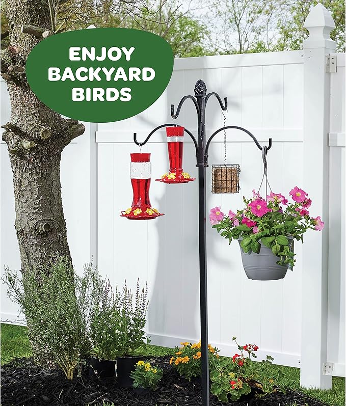 Hummingbird Feeder 10 oz [Set of 2] Plastic Hummingbird Feeders for Outdoors, with Built-in Ant Guard - Circular Perch with 5 Feeding Ports - Wide Mouth for Easy Filling/2 Part Base for Easy Cleaning