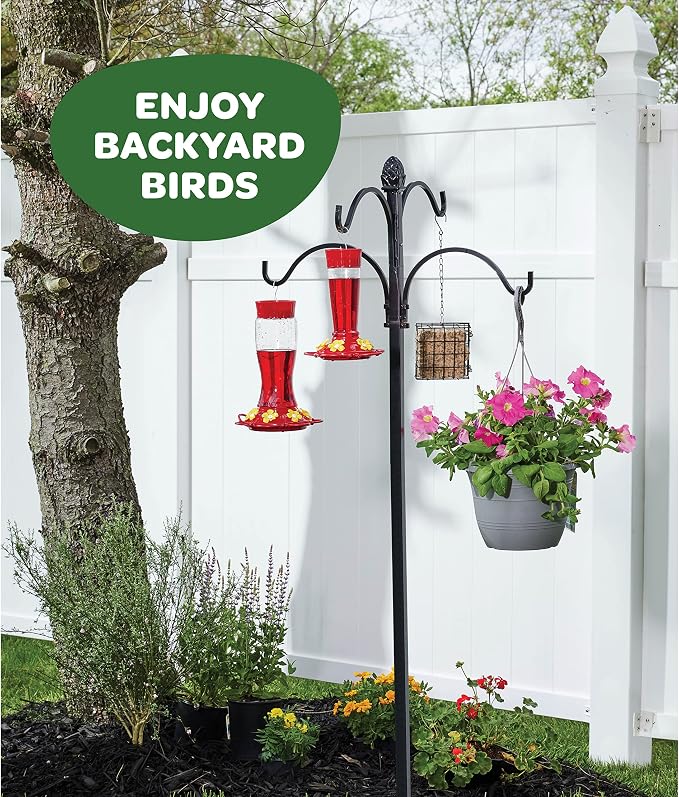 Hummingbird Feeder 10 oz [Set of 2] Plastic Feeders for Outdoors, with Built-in Ant Guard - Circular Perch with 5 Feeding Ports - Wide Mouth for Easy Filling/2 Part Base for Easy Cleaning