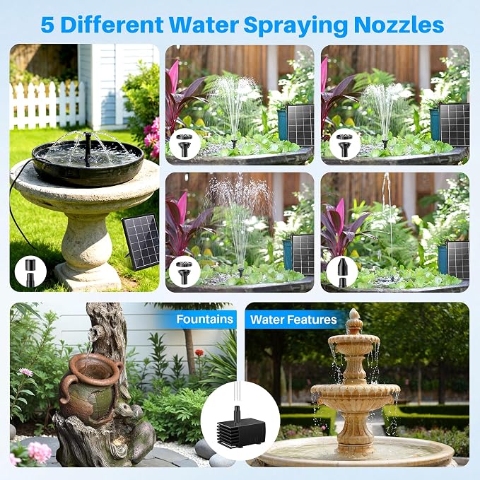 Biling 4W Solar Pond Filter and Fountain Pump Kit, Solar Water Pump for Bird Bath with Filter Box, Multiple Nozzles & PVC Tubing for DIY Water Features, Fish Tank and Small Ponds