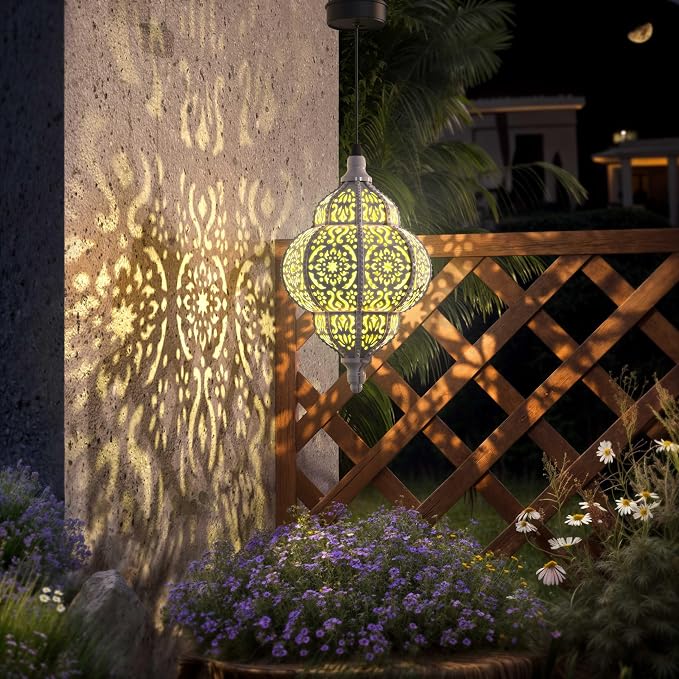Hapjoy Hanging Solar Lights Outdoor Garden Decor Solar Lantern Waterproof Plastic Moroccan Outdoor Decorations for Patio Pathway Yard Backyard Garden Decorative (1, White)