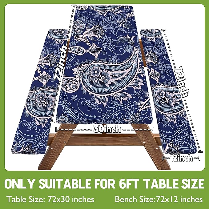 Picnic Table Cover with Bench Covers Waterproof Elastic Rectangle Reusable Folding Tablecloth Manteles Mantelería Camping Essentials Rv Car Travel Supplies Table Cloth Outdoor Road Trip Camper Gifts