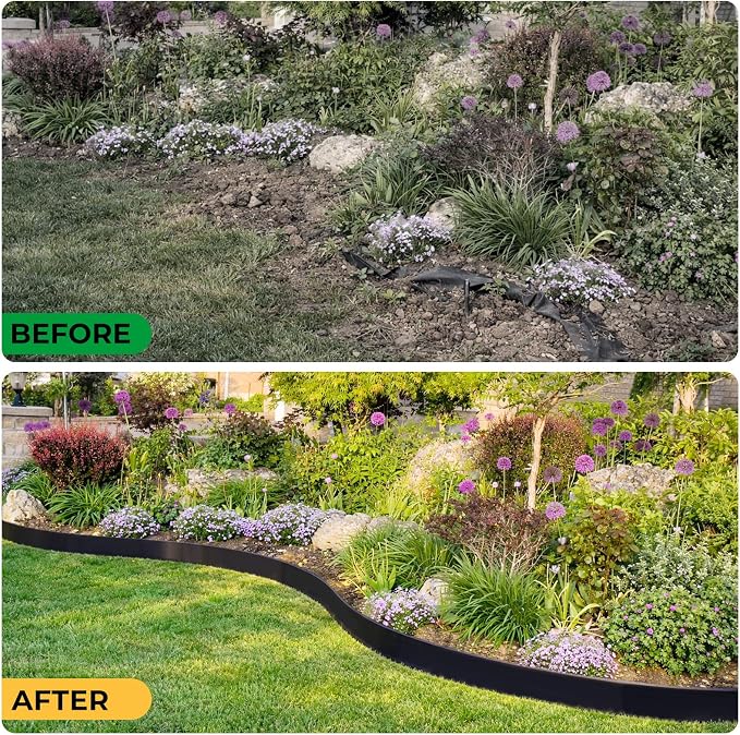 GOTGELIF Landscape Edging Border Kit No Dig, 3'' x 40FT, Black Garden Edging with 45 U-Shaped Nails for Lawn, Flower Beds, and Yard Borders
