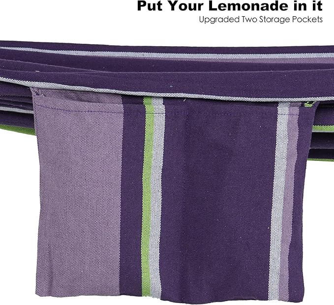 Gafete Double Hammock with Stand for Outside, Upgraded Spreader Bar, Heavy Duty Space Saving Steel Stand 2 Person, Side Pockets, Easy Assembly, 600lbs Weight Capacity (Tranquility Purple)