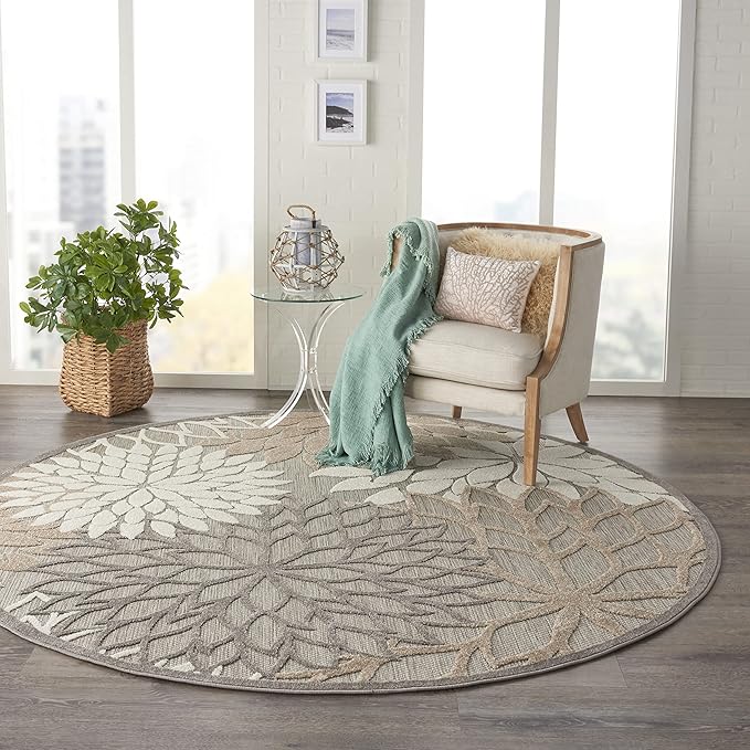 Nourison Home Aloha Natural 7'10" x Round Area Rug - Easy Clean, Non Shedding, Bed Room, Living Room, Dining Room, Kitchen (8' x Round)