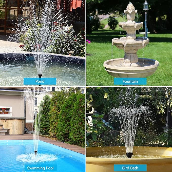 POPOSOAP 6.5W Solar Fountain Pump for Bird Bath Built-in 2400mAh Battery Backup & 12W Solar Water Fountain Pump for Outdoor Pond, Bird Bath, Fish Tank and Garden Water Features