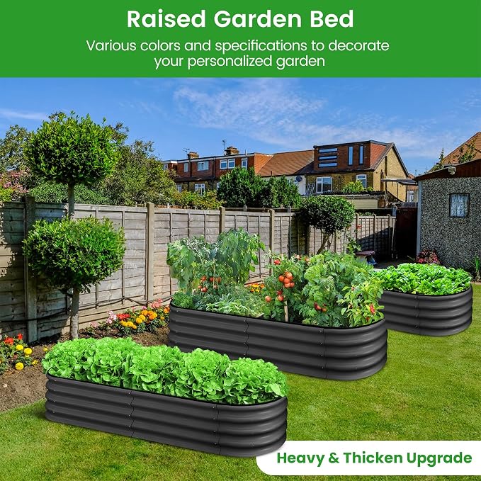 GarveeLife 2 Pcs 4.5x2x1 ft Oval Raised Garden Bed, Galvanized Raised Beds,Open-Ended Base Metal Raised Planter Beds,Garden Bed Outdoor,Planter Raised Boxes for Vegetables, Flowers,Tool-Free Asse,Gray