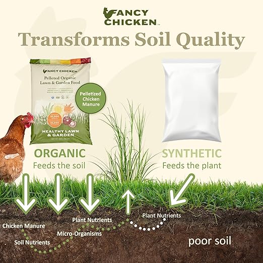 Fancy Chicken 40lb All-Purpose Organic Lawn & Garden Food, 100% Dried Pelleted Poultry Manure Fertilizer (Covers up to 10,000 sq ft)