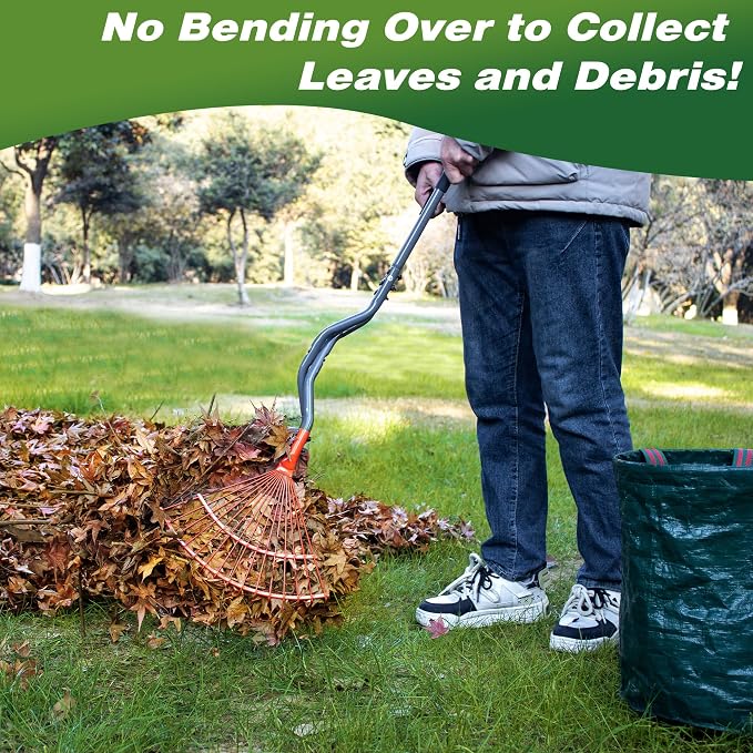 Walensee Metal Rake for Leaves, Heavy Duty Leaf Picker Upper, Leaf Scoops Hand Rake, Leaf Grabber with Long Handle, Multi-Use Garden Leaf Claw for Lawn & Yard Work
