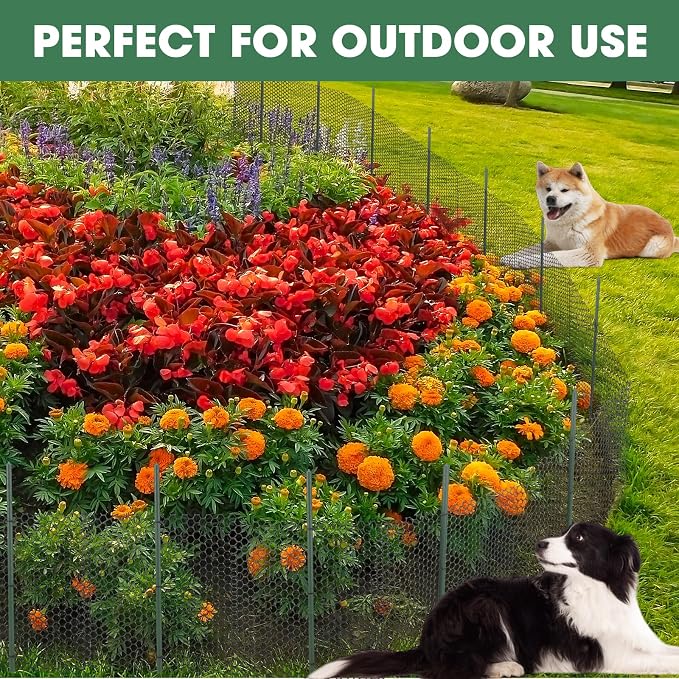 Marsui Animal Barrier Fence 12in x 66ft No Dig Garden Fence Mesh Fencing with Steel Stake Movable Portable Temporary for Poultry Dogs Rabbits Chicken Snake Barrier Garden Backyard Outdoor