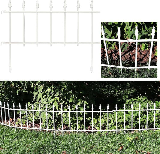 Sunnydaze Decorative Garden Fence Border - 22 in W x 18 in H No Dig Metal Edging for Flower Beds, Yard, Lawn, Pathways and Landscaping - Roman Finial Design - 9ft - 5 Panels - White
