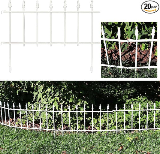 Sunnydaze Decorative Garden Fence Border - 22 in W x 18 in H No Dig Metal Edging for Flower Beds, Yard, Lawn, Pathways and Landscaping - Roman Finial Design - 36ft - 20 Panels - White