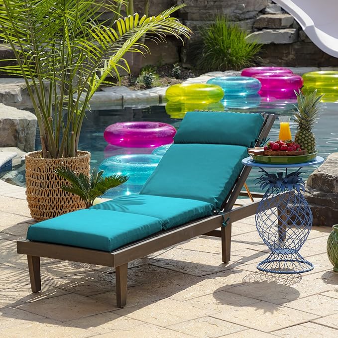 Arden Outdoor Chaise Cushion, 21 in x 72 in, Weather-Proof, Rain-Proof, Fade Resistant Patio Cushion for Chaise Lounger Lake Blue Leala