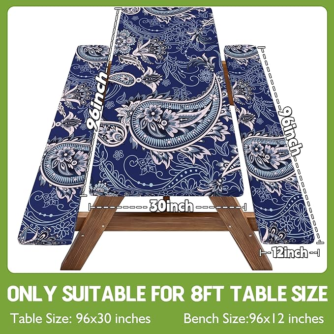 Picnic Table Cover with Bench Covers Waterproof Elastic Rectangle Reusable Folding Tablecloth Manteles Mantelería Camping Essentials Rv Car Travel Supplies Table Cloth Outdoor Road Trip Camper Gifts