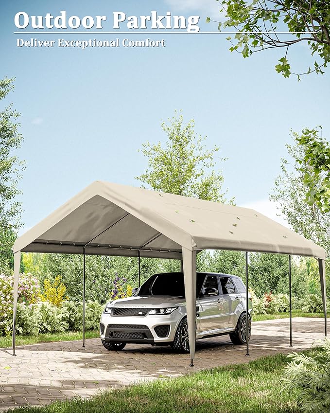 Carport Canopy Replacement Cover 12x20 Heavy Duty Outdoor Portable Car Canopy Oxford Waterproof UV & Tear Resistant Garage Canopy with Ball Bungees (Frame is Not Included)