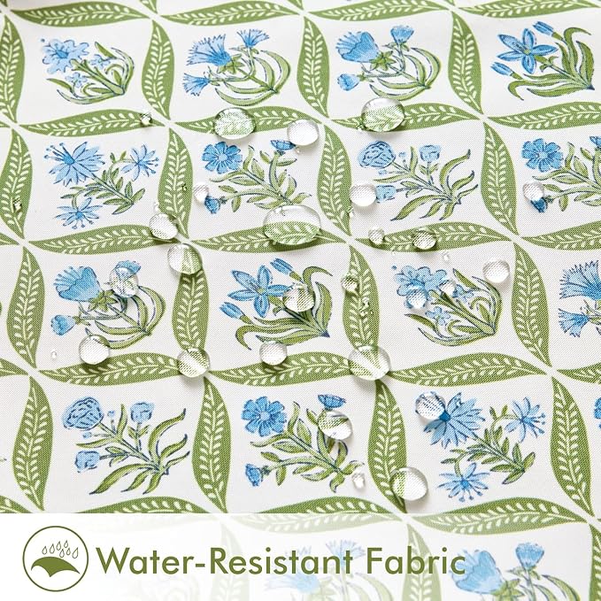 ANRODUO Floral Outdoor Pillow Covers 16x16 Waterproof Set of 2 Block Print Accent Decorative Cushion Cases with Refined Edge Piping for Spring Patio Porch Garden Couch Sofa Bench Decor Green