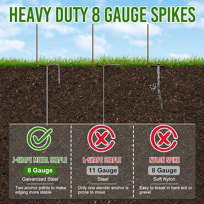 Landscape Edging 4 Inch Tall 150FT with 160Pcs Metal Spikes, Plastic Garden Edging Border Landscape Edging Border Lawn Edging for Landscaping, Flower Bed, Yard(Brown)