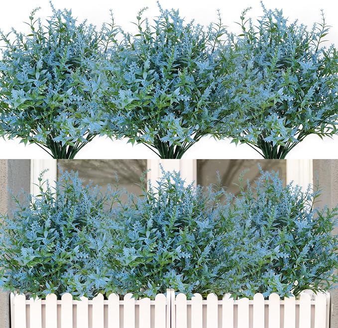Blue Artificial Flowers for Outdoor Faux Outdoor Flowers Artificial Flowers That Look Real Outdoor Fake Flowers Outdoor Flowers Artificial for Porch Artificial Lavender Flowers for Outdoors(Blue)