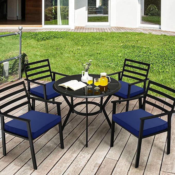 Outdoor Chair Cushions 16 x 17 Inch, Set of 4, Water Resistant Patio Chair Cushions with Tie 3 Year Color Fastness Thick Outdoor Seat Cushion for Garden Lawn Patio Furniture Navy