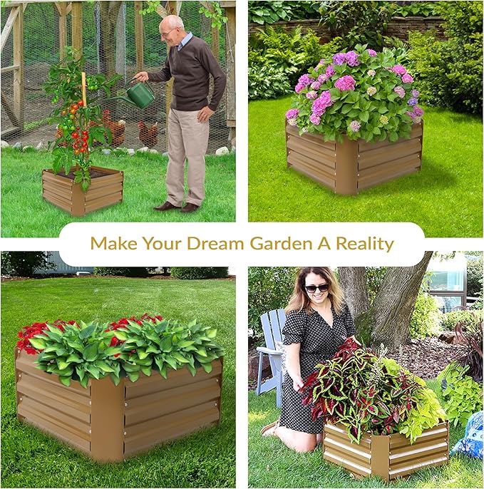 Sunnydaze Galvanized Raised Garden Bed Kit - 2x2x1 ft Outdoor Raised Garden Bed - Metal Planter Box for Vegetables, Flowers, Herbs - Brown - Square