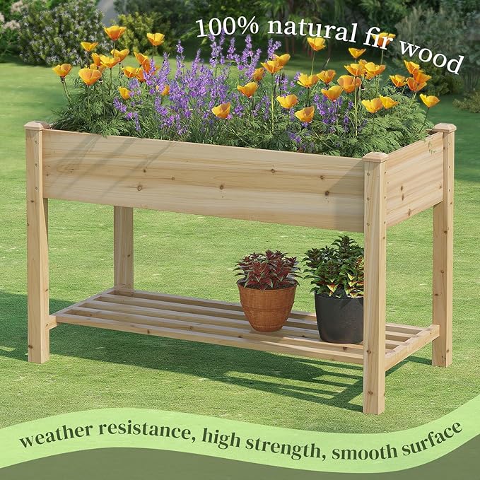 Wooden Raised Garden Bed, Planter Box with Legs, Raised Planter -Grow Herbs and Vegetables Outdoors – Naturally Rot-Resistant - Unmatched Strength Lasts Years (Natural-M)
