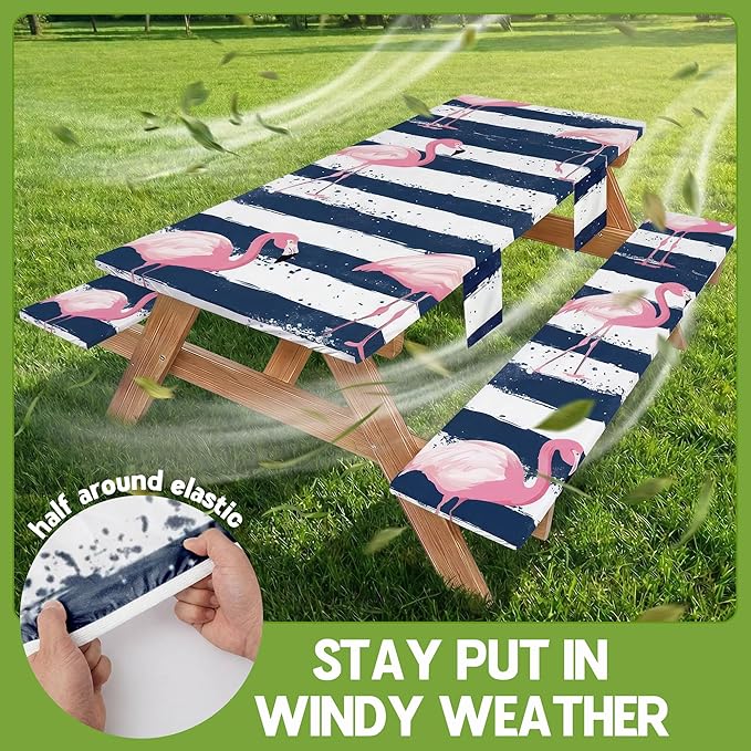 Picnic Table Cover with Bench Covers Elastic Table Cloth Cool Fun Unique Ideas Birthday Christmas Xmas Valentine's Day Camping Gifts for Camper RV Owner Camping Lovers Couple Women Men Mother Father