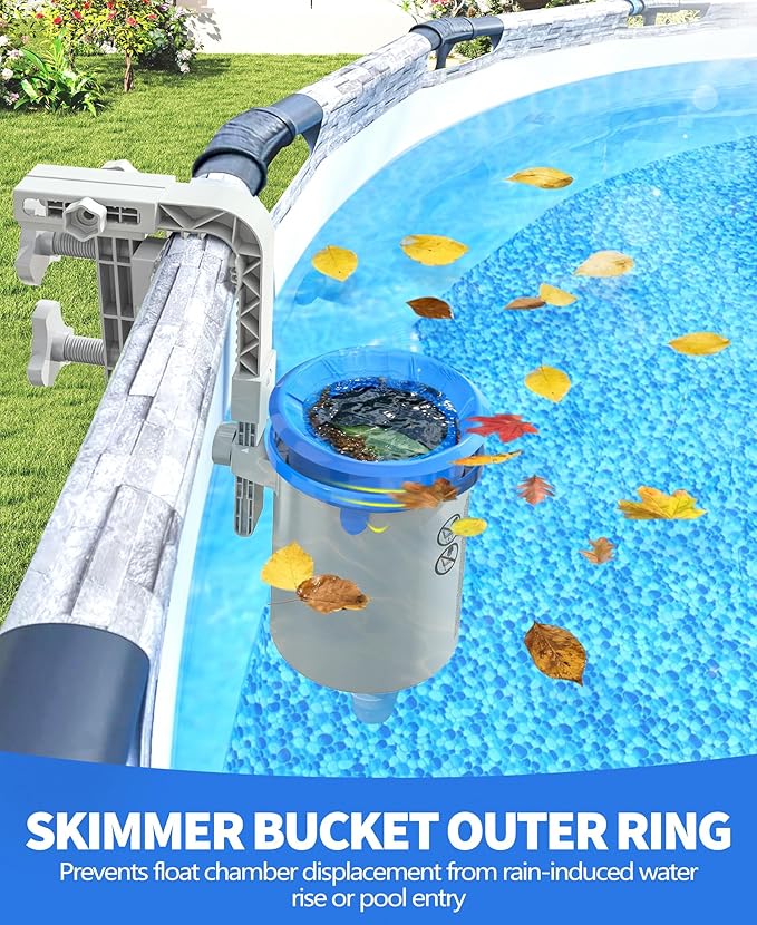 DeeprClean Upgrade Above Ground Pool Skimmer Comes with 3 Socks, Anti-tilt Wall Mount Surface Skimmer, Removable Skimmer Basket, Adjustable Height Bracket, Auto Skimming Pool Surface Leaves - Gray