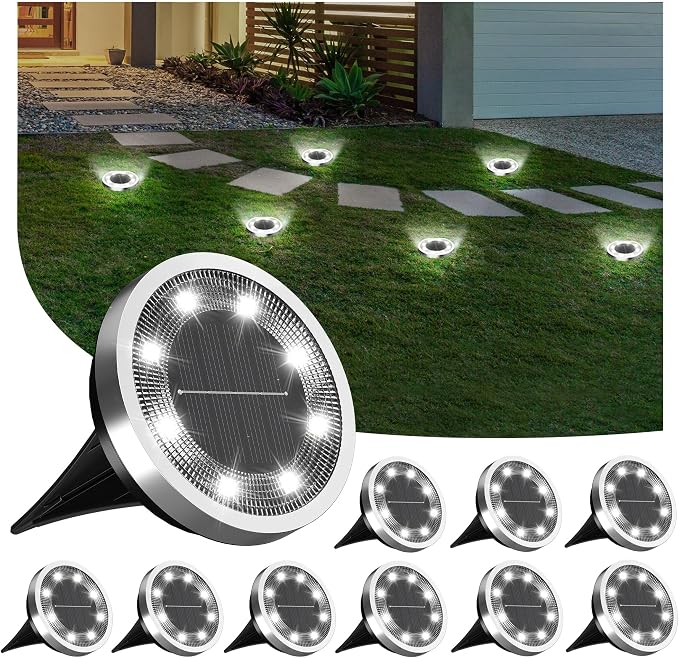 INCX Solar Ground Lights, 10 Pack Solars Light Outdoor Waterproof, Solar Garden Lights Landscape Lighting for Patio Pathway Lawn Yard Deck Driveway Walkway, Cold White