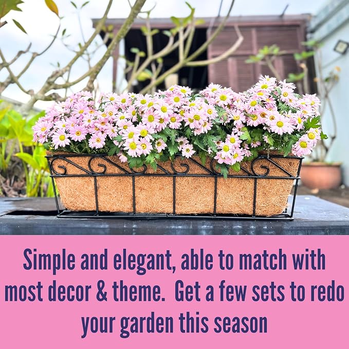 LaLaGreen Wall Mounted Planters - 24 Inch, 4 Pack Window Flower Boxes Basket Outdoor, Balcony Planter Over the Rail, Deck Railing Hanging with Coco Liners, Metal Horse Troughs Fence Patio Porch