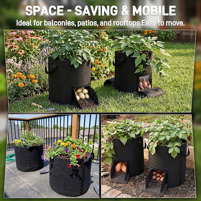 Mulctun 5Pcs 20 Gallon Potato Grow Bags, Grow Bags with Harvest & Visible Windows,Potato Bags for Growing Potatoes with Sturdy Handles,Potato Growing Containers for Growing Potatoes Vegetables