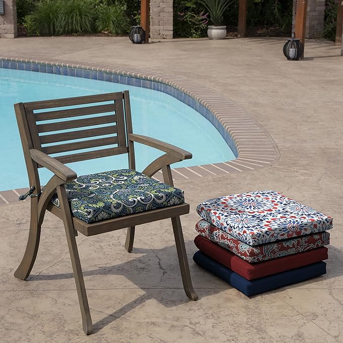 Arden Indoor/Outdoor Seat Or Rocking Chair Cushion, 19 x 18, Water Repellent, Rain Proof, Fade Resistant Cushion for Rocking Or Dining Chairs Sapphire Aurora Blue Damask