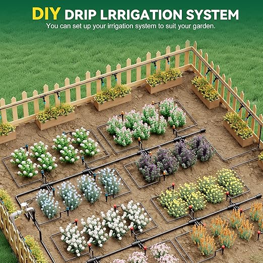 Drip Irrigation System for Garden, 2026-Upgraded Quick Connect Garden Watering Kit All-in-One with 1/2 inch 1/4 inch Irrigation Tubing for Garden, Lawn, Greenhouse, Raised Beds (233FT)