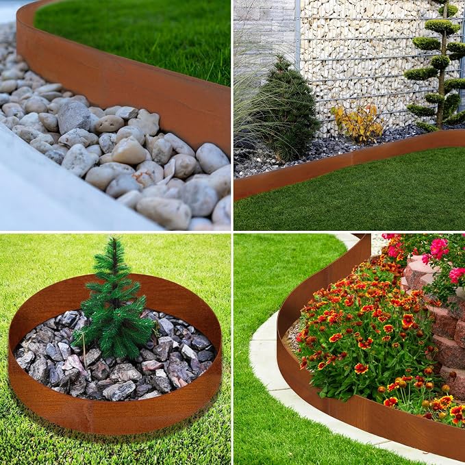 LAVEVE Landscape Edging Pre-Rusted Galvanized Steel, Hammer-in Metal Garden Edging Border with Clips, Suitable for Garden Fence, Paver Edging, Lawn and Yard