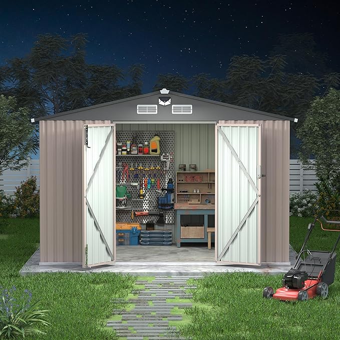 Outdoor Metal Sheds 8x10, Outdoor Storage Shed MetalGarden Tool Shed for Backyard, Metal Utility Sheds Buildings with Air Vent
