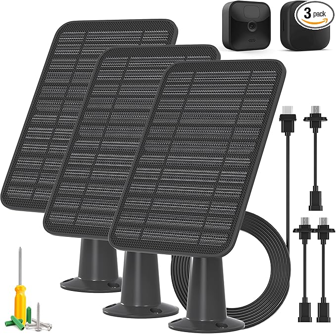 Solar Panel for Blink Outdoor 2K+/4(4th Gen)/Outdoor(3rd Gen) XT3 and XT2/XT Camera/Blink Outdoor Camera, 5W Solar Panel Charger with Mount 13.1ft Cable Rubber Plug, IP65 Waterproof, 3 Pack