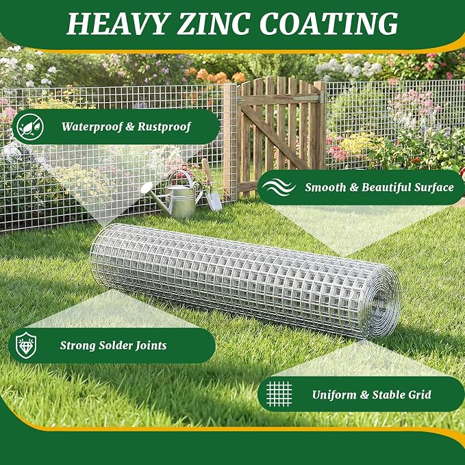48in x 100ft 19 Gauge Hardware Cloth 1/2 Inch Mesh Roll - Galvanized Chicken Wire Fencing for Garden Fence, Poultry Netting, Gopher Barrier, Animal Cage Screen, Chicken Wire Craft Projects