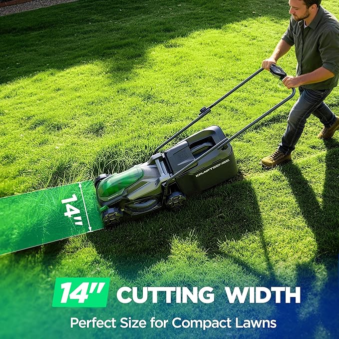 14" Cordless Lawn Mower, 40V Lightweight Push Mower with 2×5.0Ah Battery, Ultra-Quiet Motor for Small Yards, Lawn Care, Backyard Maintenance