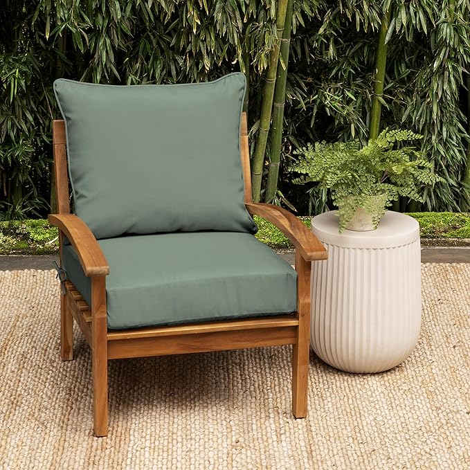 Arden earthFIBER Outdoor Foam Deep Seat Cushion (4-Pack), 24x24, Premium High-Density Foam, Never Flattens, Weather-Proof for Patio Chair Sofa Couch, Sage Green Texture