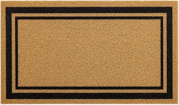 OLANLY Front Door Mat, Low Profile Doormat, Stain and Fade Resistant, Easy to Clean, for Indoor and Outdoor Entrances, Patio Porch or Entryway, Brown (35x23 Inch, Classic Border)